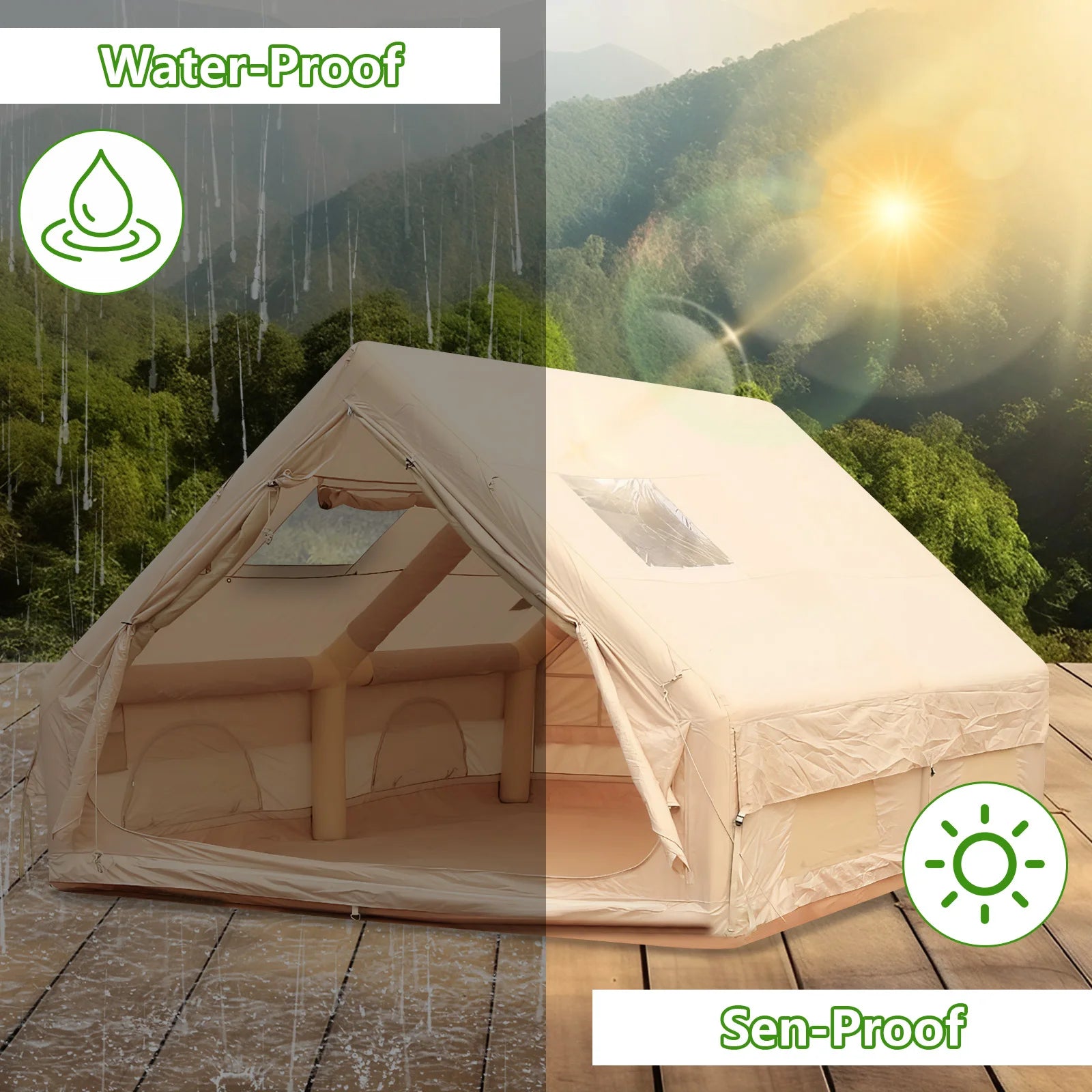 Inflatable Tent with Skylight Blow Up Tent Easy Setup Air Glamping Tents with Pump for Camping