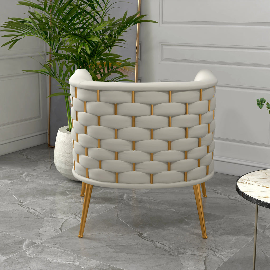 SEYNAR Mid-Century Modern Velvet Round Accent Chair for Living Room set of 2, Beige Upholstered Barrel Chair or Sofa for Parlour