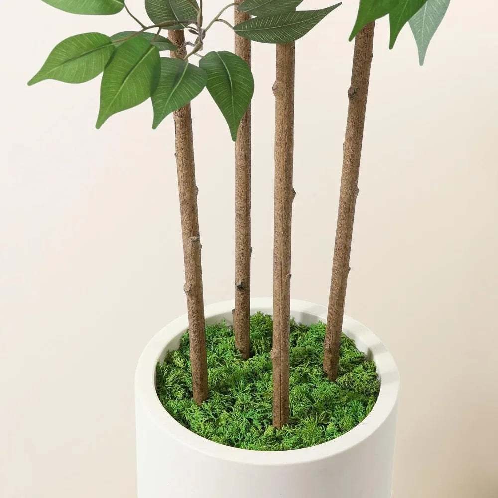 6ft Artificial Ficus Tree Fake Silk Plant for Home Office Decor Indoor Floor Plant in White Pot with Green Moss