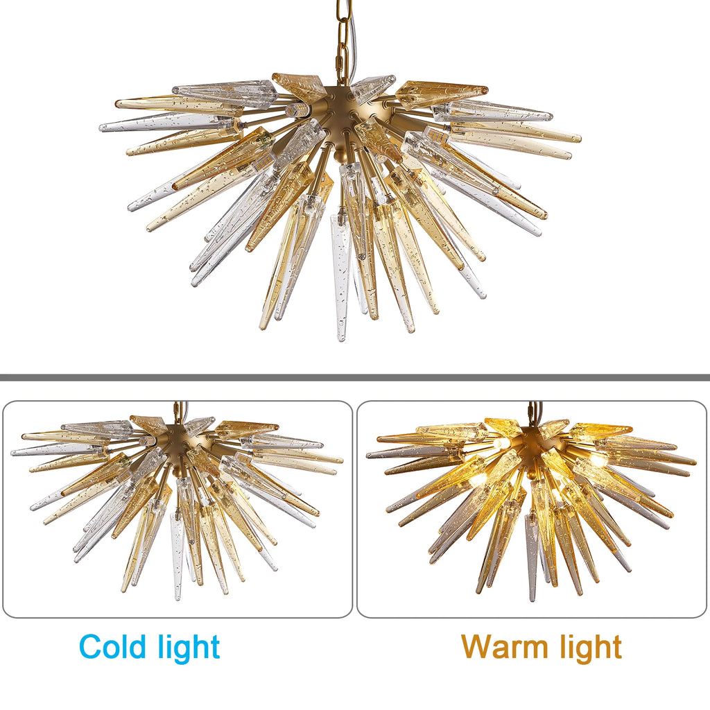 Longree Crystal Sputnik Chandeliers Table Top Kitchen 6-Lights Murano Glass Golden Hanging Pendant Light for Foyer Living Room