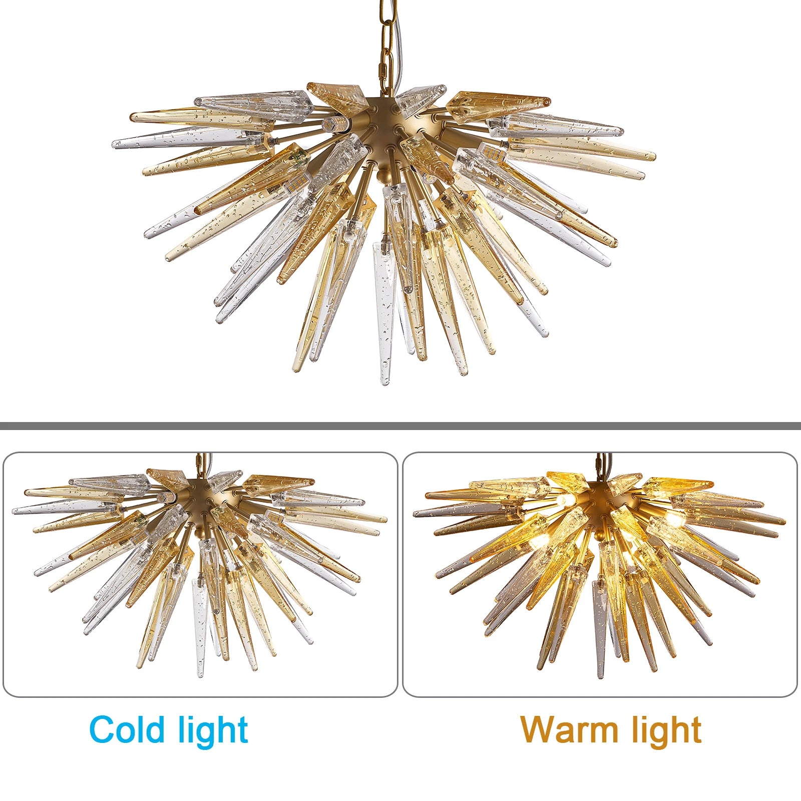 Longree Crystal Sputnik Chandeliers Table Top Kitchen 6-Lights Murano Glass Golden Hanging Pendant Light for Foyer Living Room