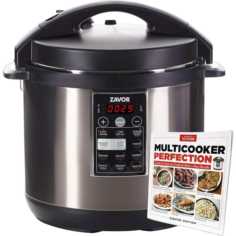Zavor LUX 8 Quart Multi-cooker with America's Test Kitchen Multicooker Perfection Cookbook, Stainless Steel, Serves 6 people