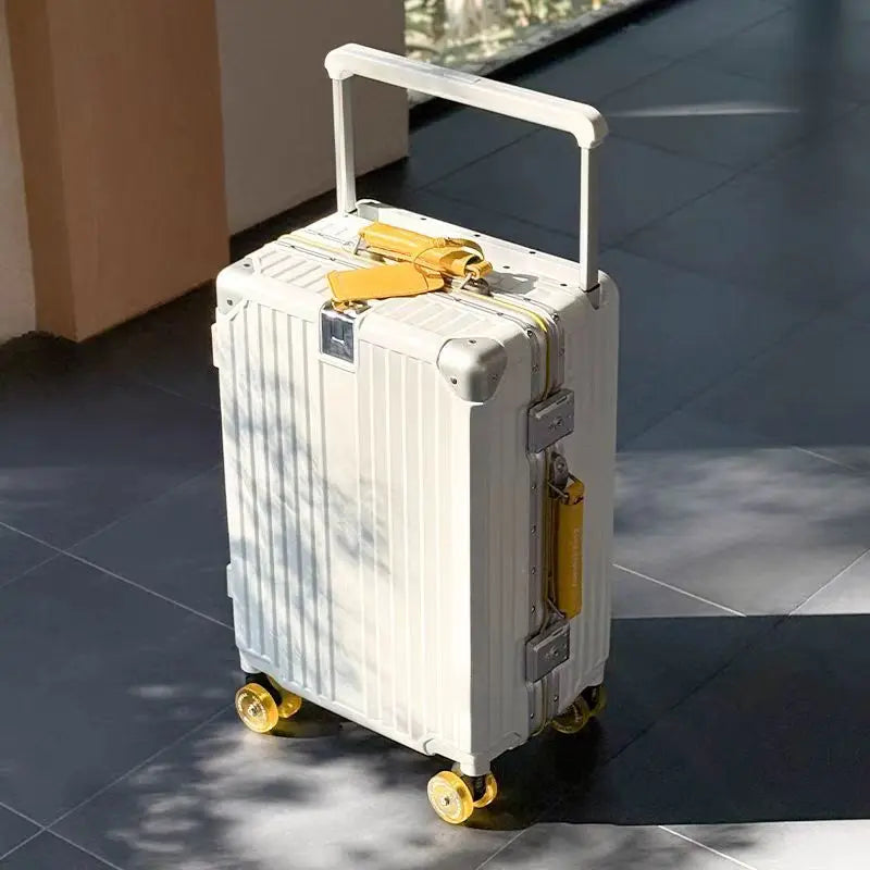 Aluminum Frame Wide Handlebar Rolling Luggage with Colorful Silent Spinner Wheels and TSA Lock Large Capacity Trolley Suitcase