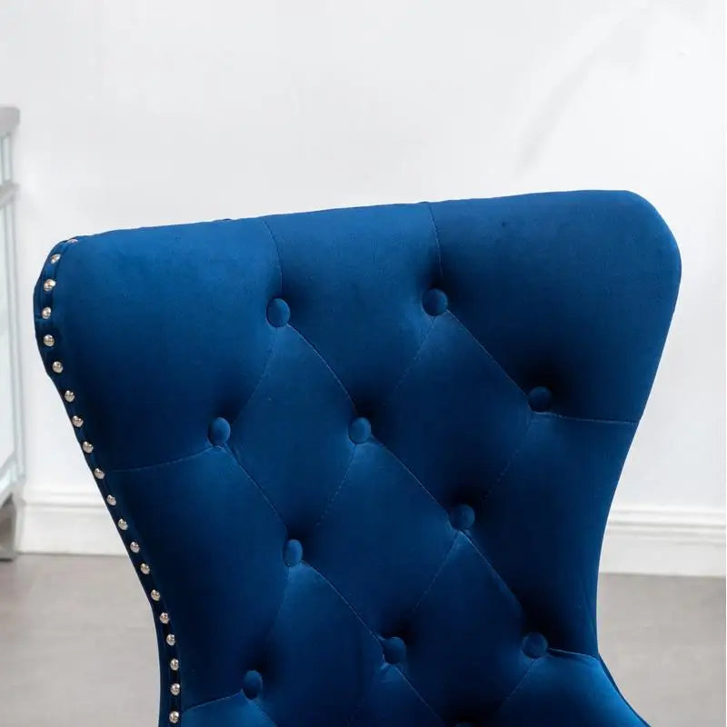 Set of 2 Contemporary Tufted Velvet Chairs with Nailhead Trim - Blue, Upholstered Accent Chairs for Living Room or Home Office