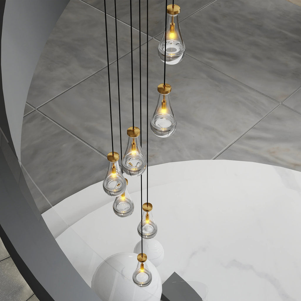 7 Light Cluster Pendant Lights, Black/Gold High Ceiling Chandeliers Adjustable, Living Room Pendant Light, Foyer Chandeliers