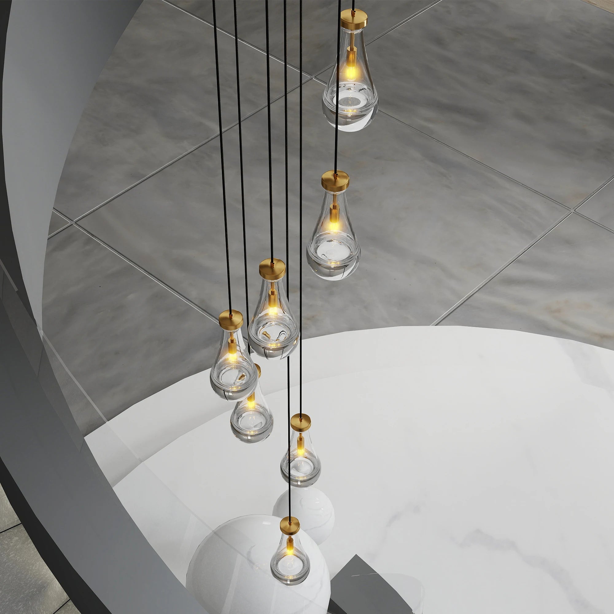7 Light Cluster Pendant Lights, Black/Gold High Ceiling Chandeliers Adjustable, Living Room Pendant Light, Foyer Chandeliers