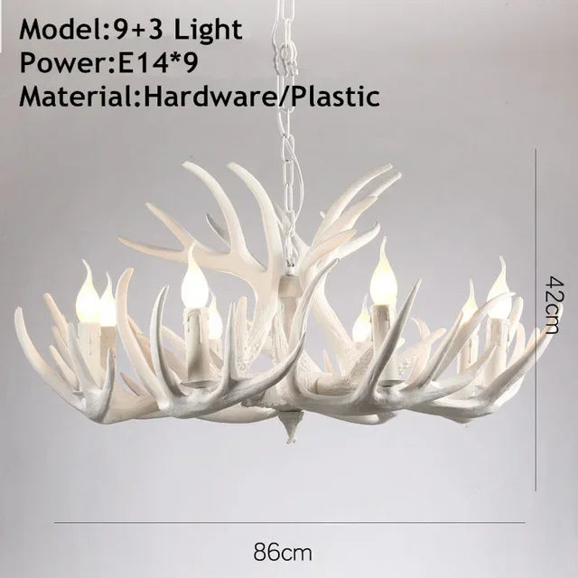 Retro Antler Chandelier Lighting Resin Deer Horn Pendant Lamp for Restaurant Living Room Hotel Shop Dining Table Hanging Lamp