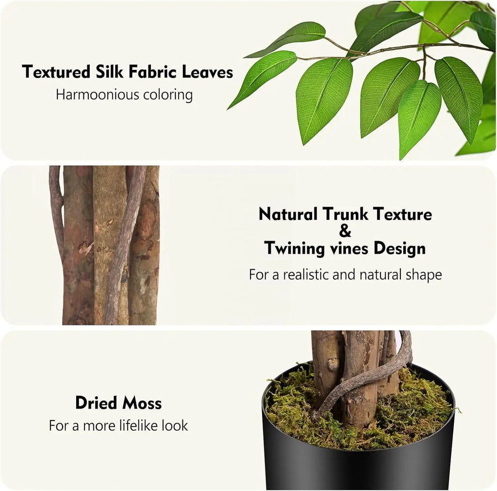 7ft Large Ficus Artificial Trees with Natural Curved Trunks, 84" Tall Lush Faux Tree for Home Decor Indoor, Green Lifelike Fake