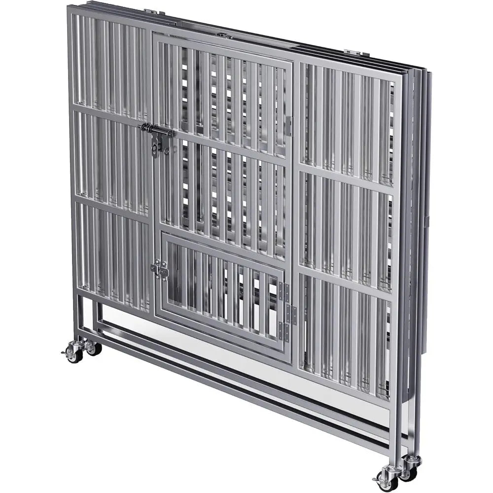 Stainless Steel Heavy Duty Dog Cage, Collapsible Metal Kennel Crate for Medium to Large Dogs, Easy Assembly Pet Pen with Lockabl