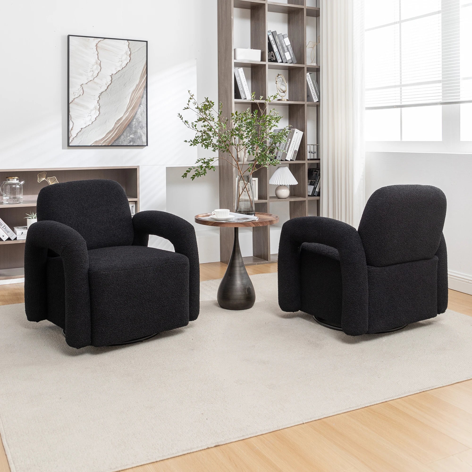 SEYNAR Modern Teddy Swivel Accent Chair Set of 2,Upolstered Swivel Round Barrel Armchair,Leisure Sofa Office Chair for Living Ro