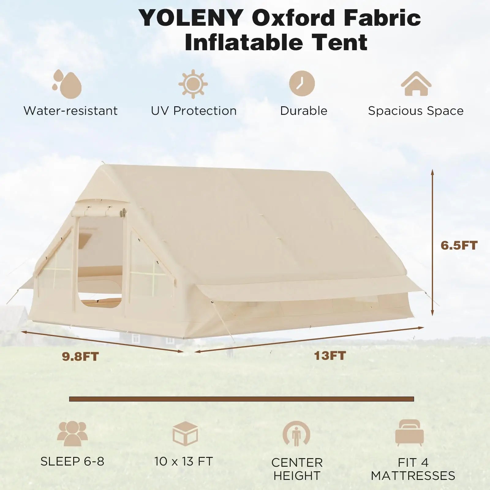 129 Square Feets Large Inflatable Camping Tent,8-10 People Blow up tent,waterproof 4 season Glamping tent,tent for camping