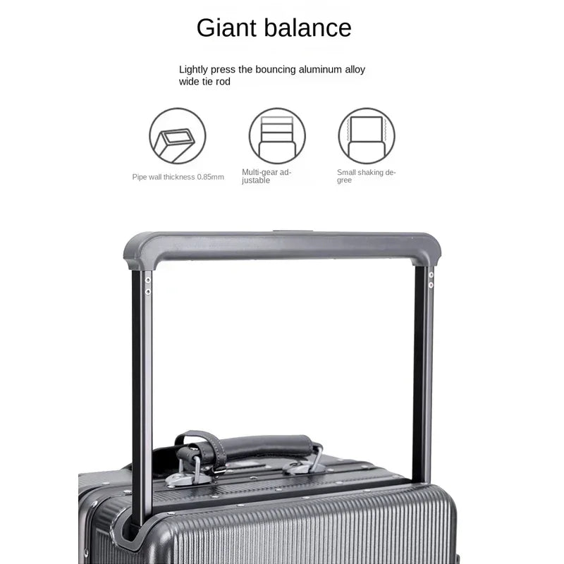 20/24/26 Inch Front Opening Pocket Suitcase Rolling Luggage Aluminum Frame Wide Handle Trolley Case with Wheel USB Charging