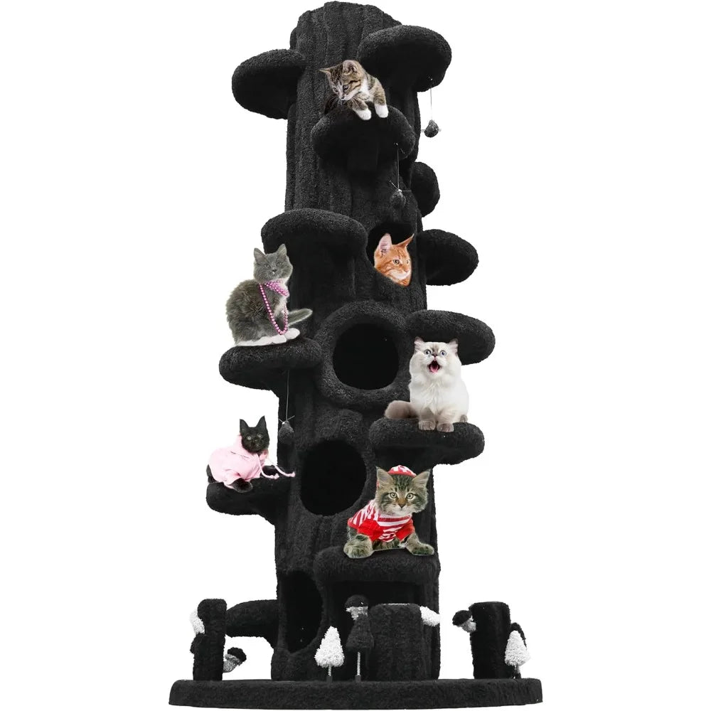 88.6 Inches Super Large Cat Tree,Soft Plush Multi-Level Climbing Tree Cat House,All-in-One Tall Cat Tower with Scratching Post,R