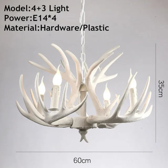 Retro Antler Chandelier Lighting Resin Deer Horn Pendant Lamp for Restaurant Living Room Hotel Shop Dining Table Hanging Lamp