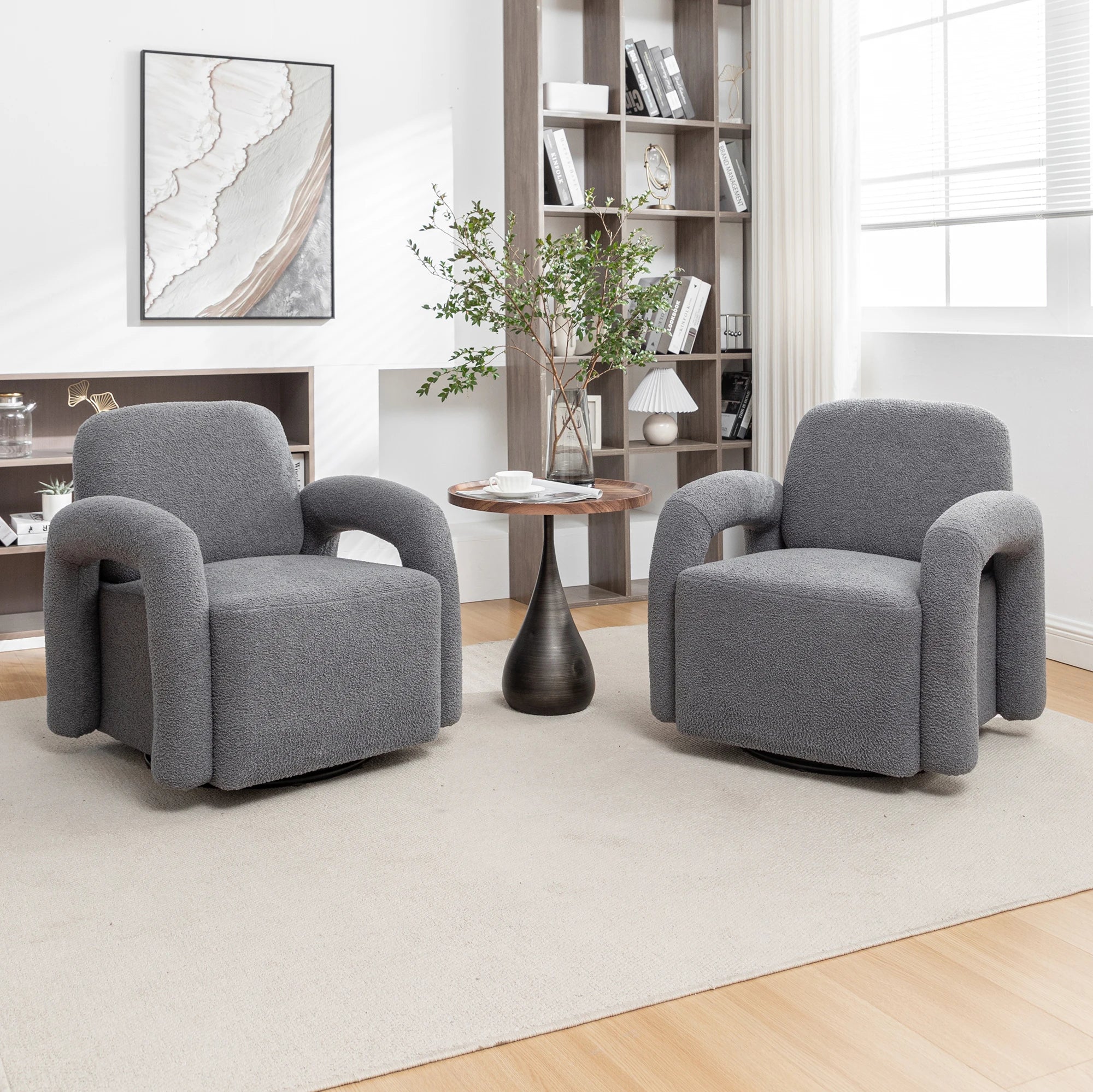 SEYNAR Modern Teddy Swivel Accent Chair Set of 2,Upolstered Swivel Round Barrel Armchair,Leisure Sofa Office Chair for Living Ro