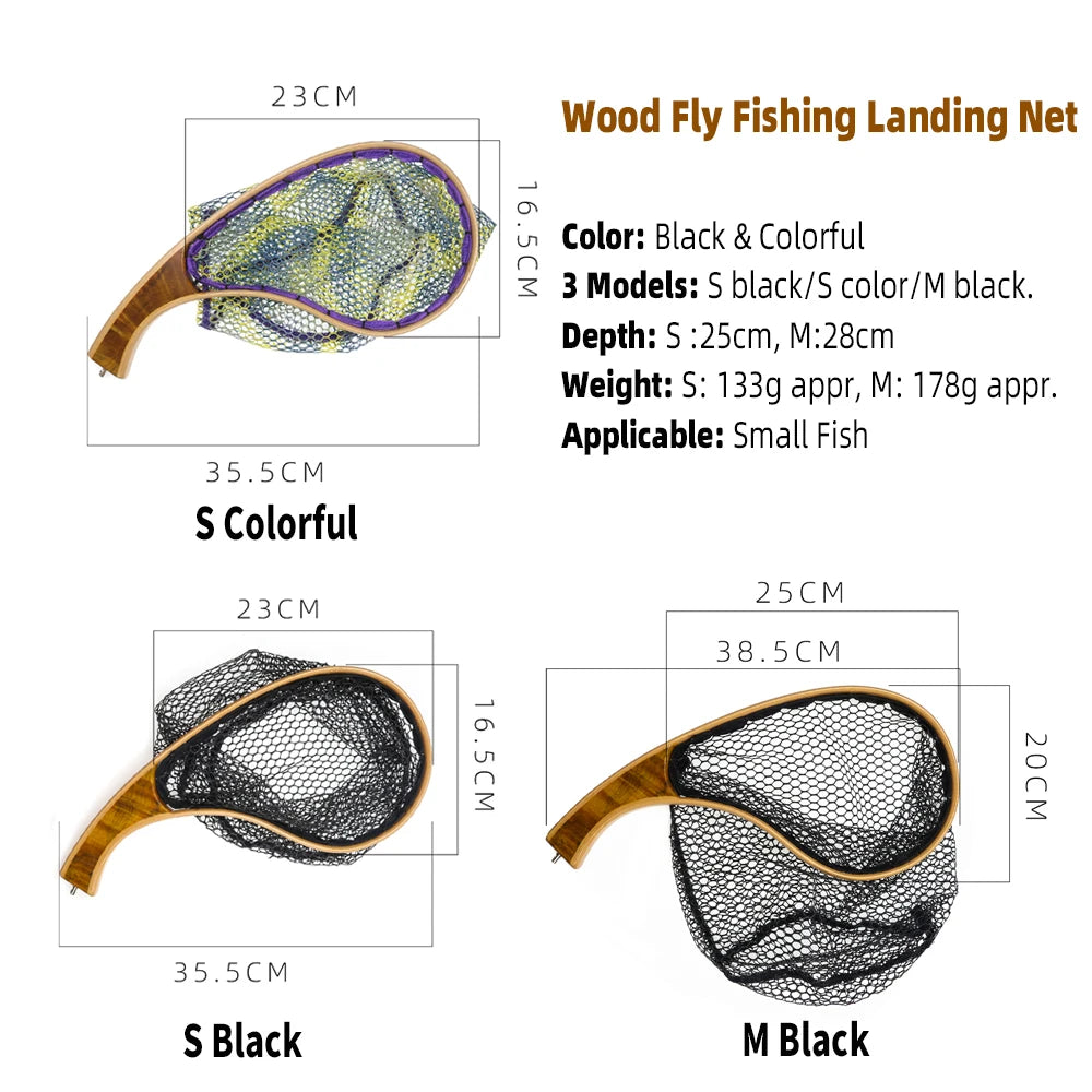 Portable Solid Wood Fly Fishing Landing Net Trout Catch and Release Net Quality Wooden Stream Fishing Net Tackle Tool