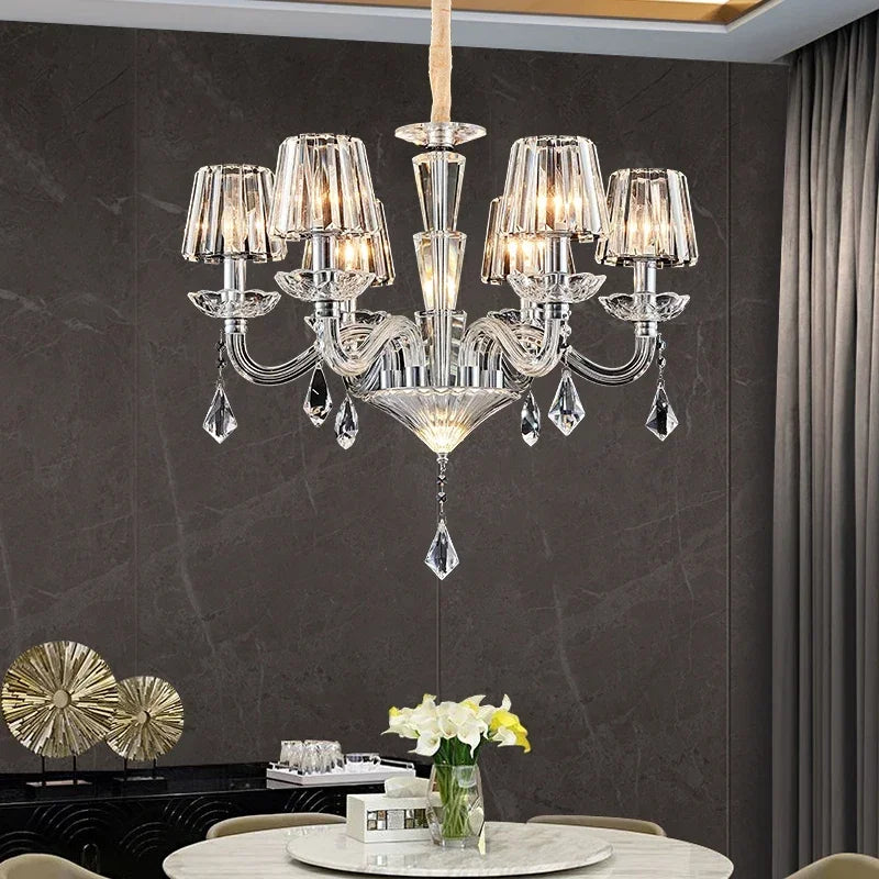 Modern K9 Crystal Lustres De Cristal Lamps Chandeliers D67cm 6L Candle 110V/220V Crystal Shades Home Deco Lighting Pendant Lamp