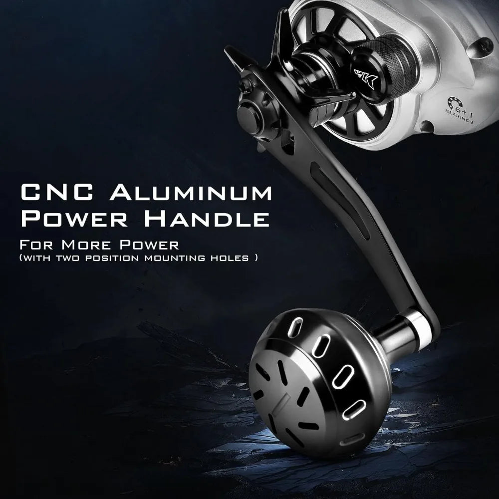 High capacity cast bait reel,graphite frame,35 LBS. Resistance 5.4:1,6+1 double shield /SS BB centrifugal brake, aluminum handle