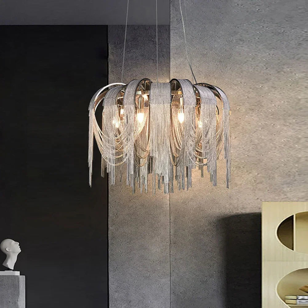 Chandelier Modern Tassel Aluminum Chain LED Hanging Pendant Lights Lustre for Living Room Decorative Suspend Lighting Fixture