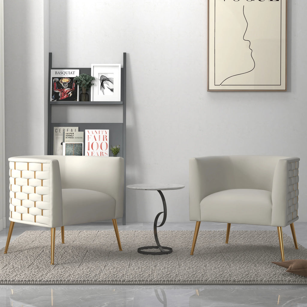 SEYNAR Mid-Century Modern Velvet Round Accent Chair for Living Room set of 2, Beige Upholstered Barrel Chair or Sofa for Parlour