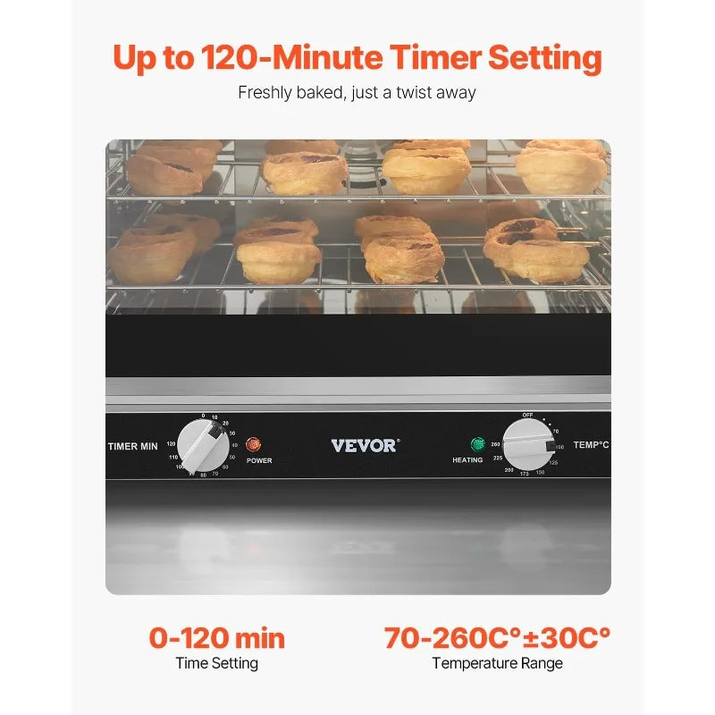 VEVOR Commercial Countertop Oven, 66L 4-Tier Toaster Oven, 2800W Electric Baking Ovens with Tempered Glass Door