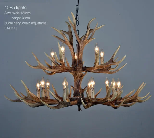 Retro Antler Chandelier Lighting Resin Deer Horn Pendant Lamp for Restaurant Living Room Hotel Shop Dining Table Hanging Lamp