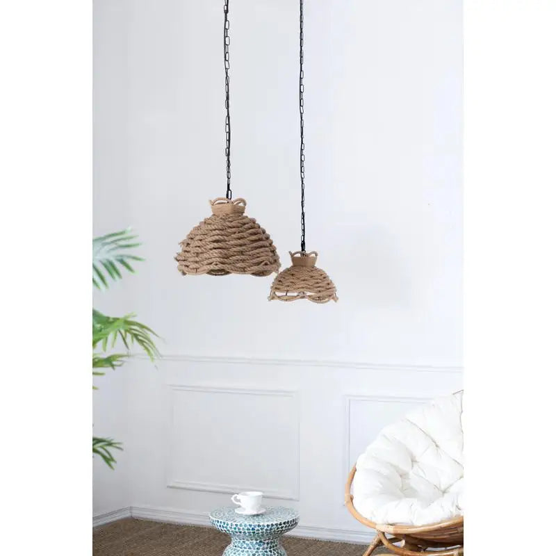 S/2 Rope Woven Chandelier - Stylish Natural Fiber Lighting Fixture for Home Decor, Rustic Ceiling Light, Boho Chic Pendant