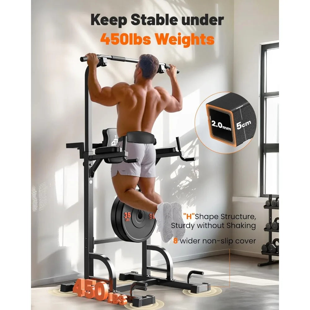 Power Tower Pull Up Dip Station Assistive Trainer Multi-Function Home Gym Strength Training Fitness Equipment 440LBS