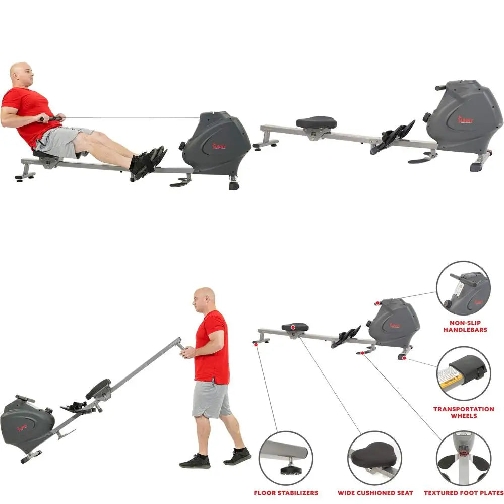 Premium Magnetic Rowing Machine by Sunny Health & Fitness with Multi-Function Exercise Options, Including Bicep Curls, Upward Ro