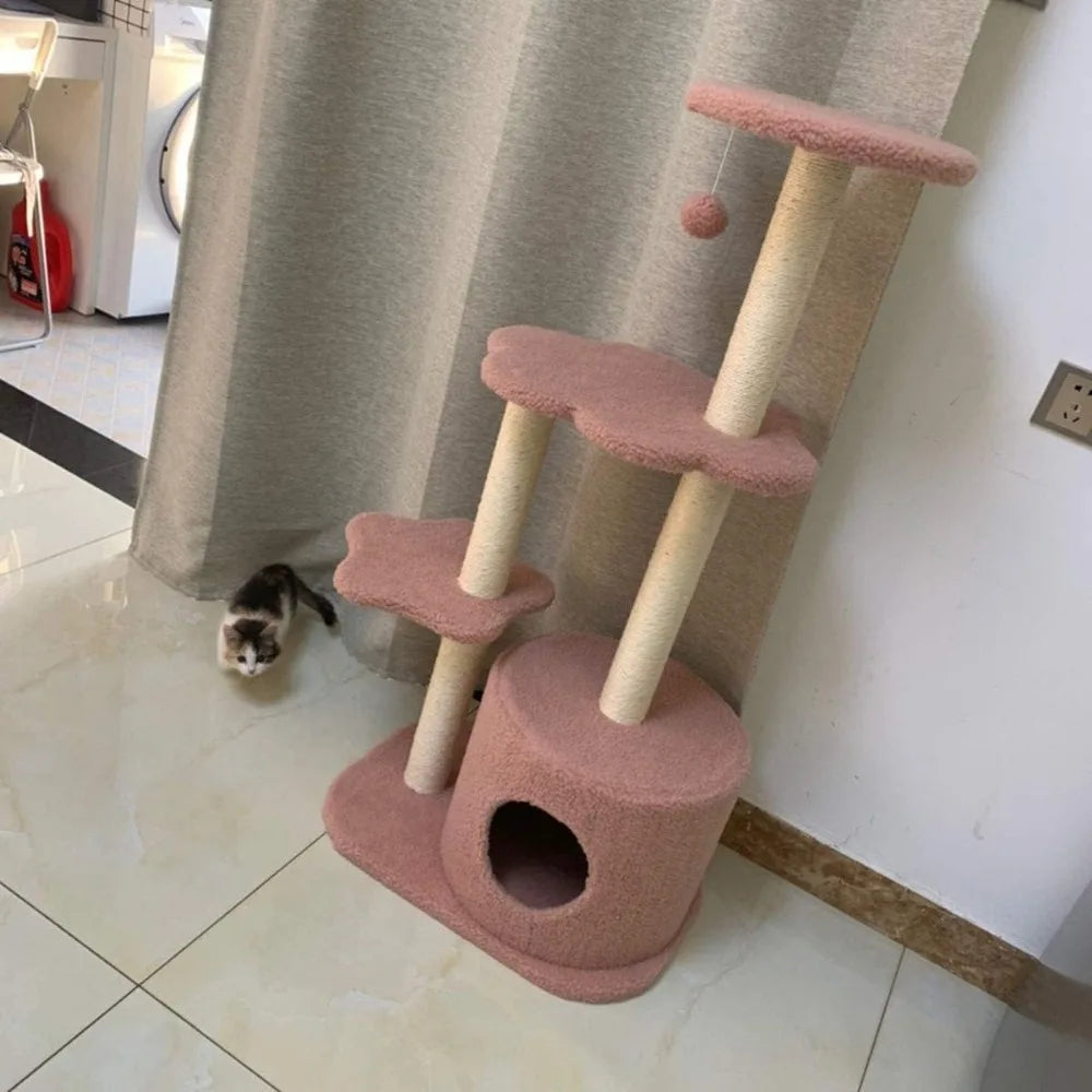 Modern Cat Activity Tower with Sisal Scratching Posts, Play House, and Top Perch for Climbing and Entertainment