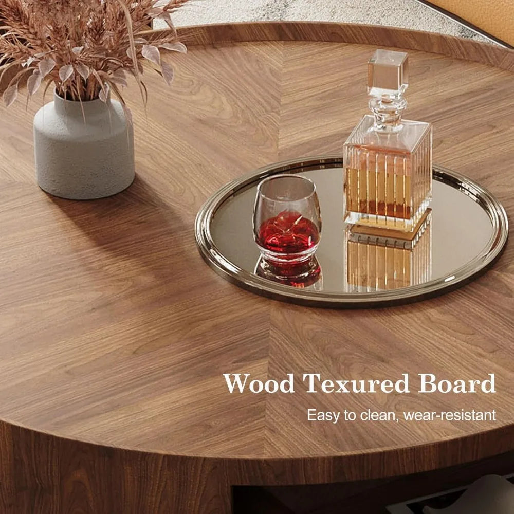 35.4" Mid-Century Modern Walnut Coffee Table with Storage Drawers | Fully Assembled | Round Corners | Elegant & Durable