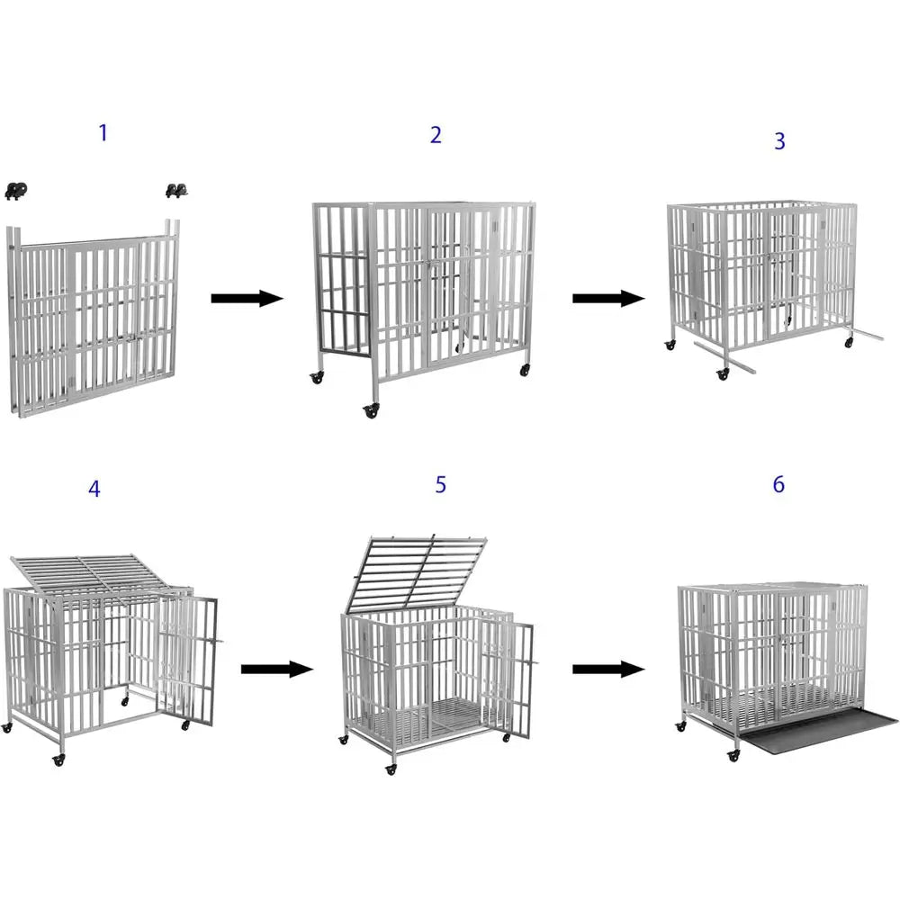 Stainless Steel Heavy Duty Dog Cage, Collapsible Metal Kennel Crate for Medium to Large Dogs, Easy Assembly Pet Pen with Lockabl