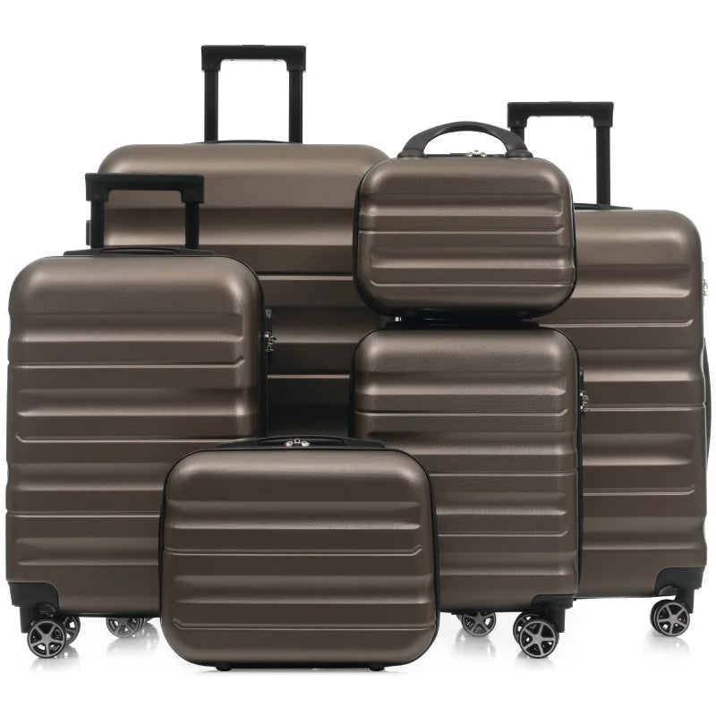 6 Pieces Set of ABS Hard Shell Luggage  Lightweight and Durable Luggage With Dual Rotating Wheels Suitable for Travel