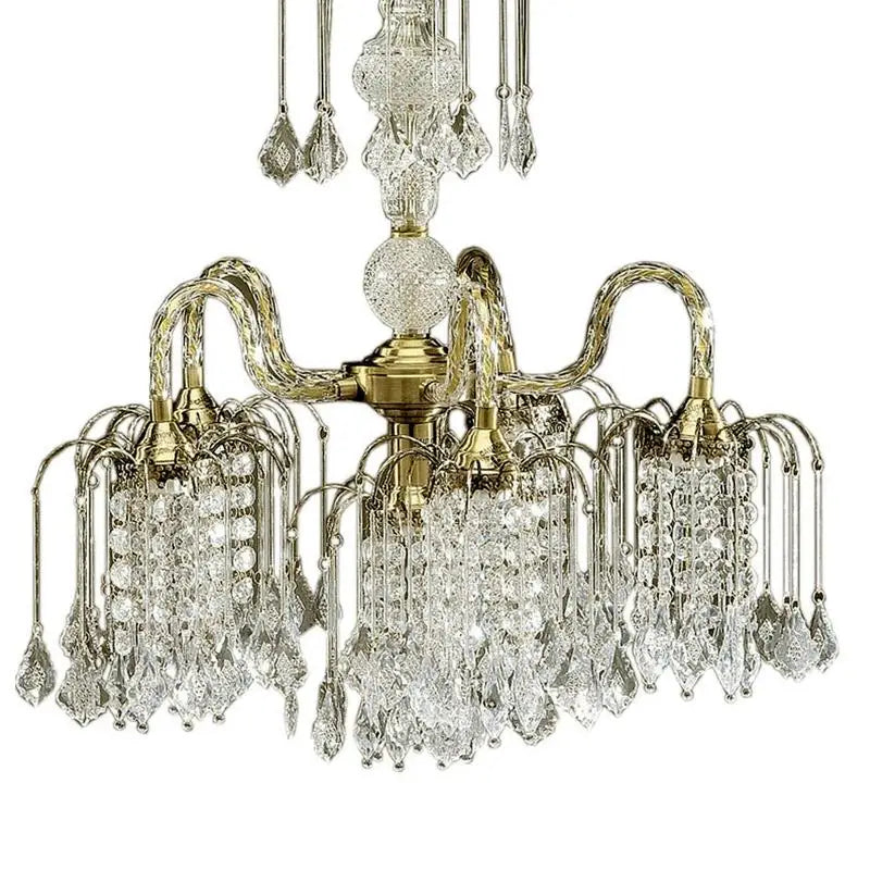 25" Metal Chandelier, Antique Brass Finish, Crystal Accents, Elegant Lighting Fixture for Home Décor, Modern Design, Perfect