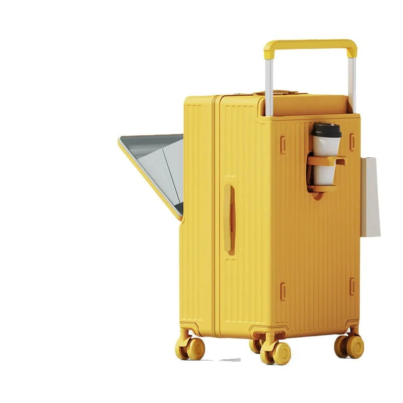 New Wide Tie Rod Luggage Front Opening Laptop Bag Multifunctional Travel Suitcases 20 inch Cabin Bag 24-30''Large Size Suitcases