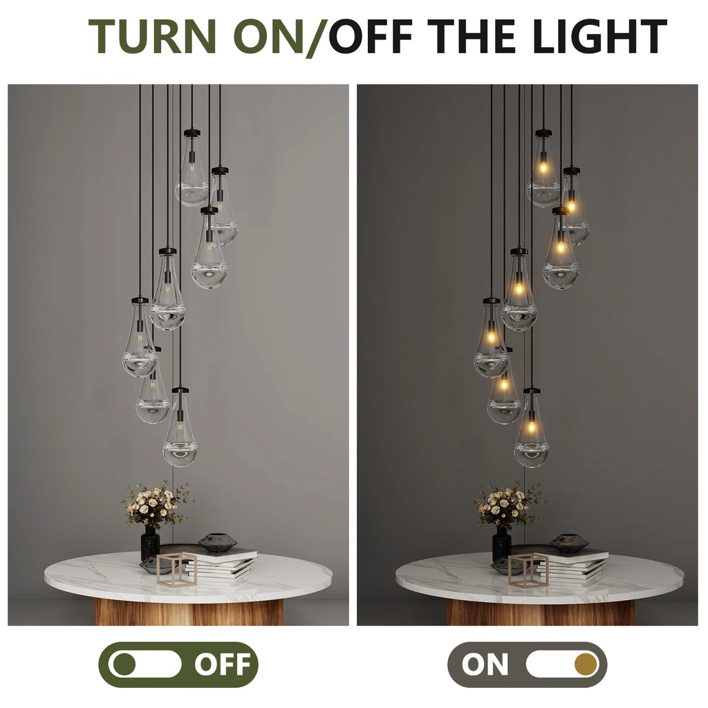 7 Light Cluster Pendant Lights, Black/Gold High Ceiling Chandeliers Adjustable, Living Room Pendant Light, Foyer Chandeliers