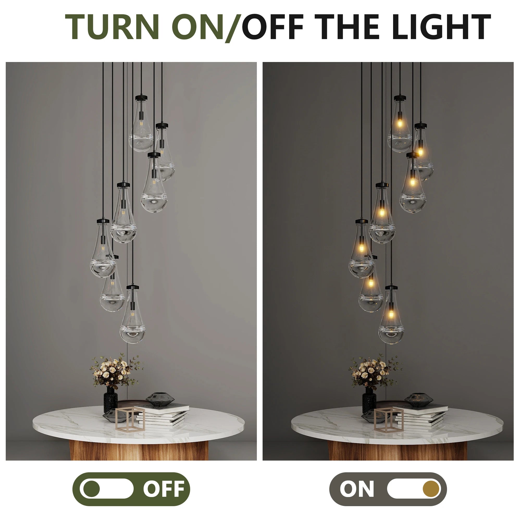 7 Light Cluster Pendant Lights, Black/Gold High Ceiling Chandeliers Adjustable, Living Room Pendant Light, Foyer Chandeliers