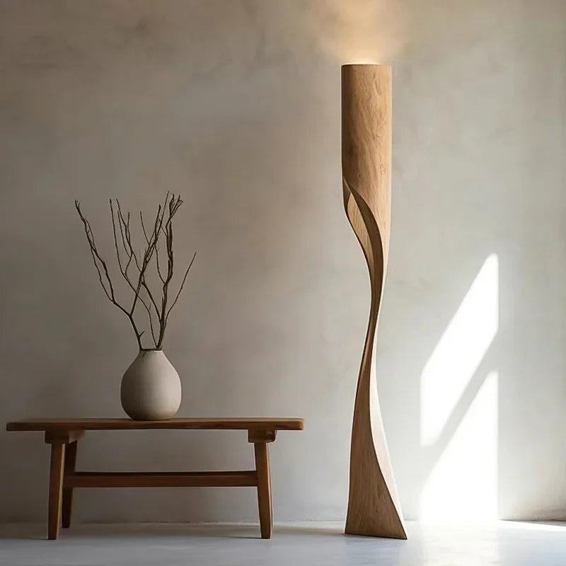 Handmade Solid Wood Creative Shaped Floor Lamp Wabi-sabi Vintage LED Art Decorative Corner Living Room Aesthetic Decoration Lamp