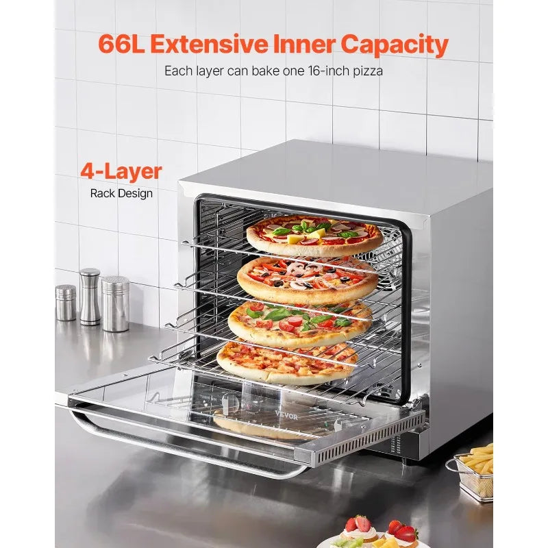 VEVOR Commercial Countertop Oven, 66L 4-Tier Toaster Oven, 2800W Electric Baking Ovens with Tempered Glass Door