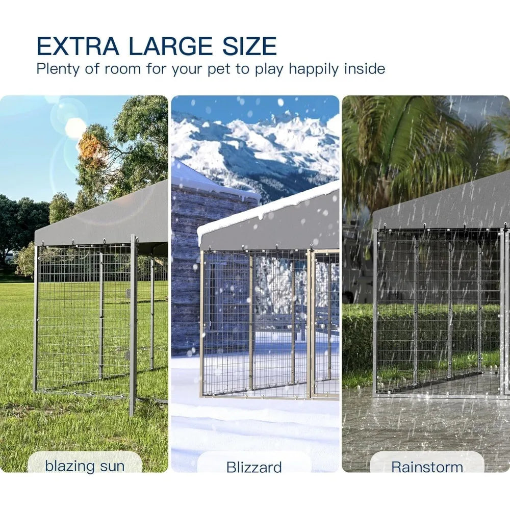 10x10x6 ft large outdoor dog kennel,anti-rust galvanized steel dog pen with double locks,heavy duty dog enclosure fence with uv