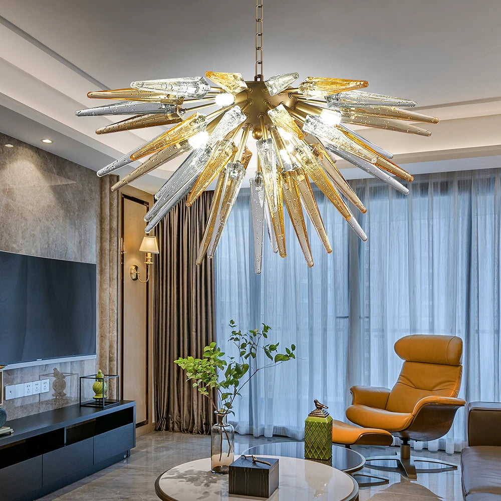 Longree Crystal Sputnik Chandeliers Table Top Kitchen 6-Lights Murano Glass Golden Hanging Pendant Light for Foyer Living Room
