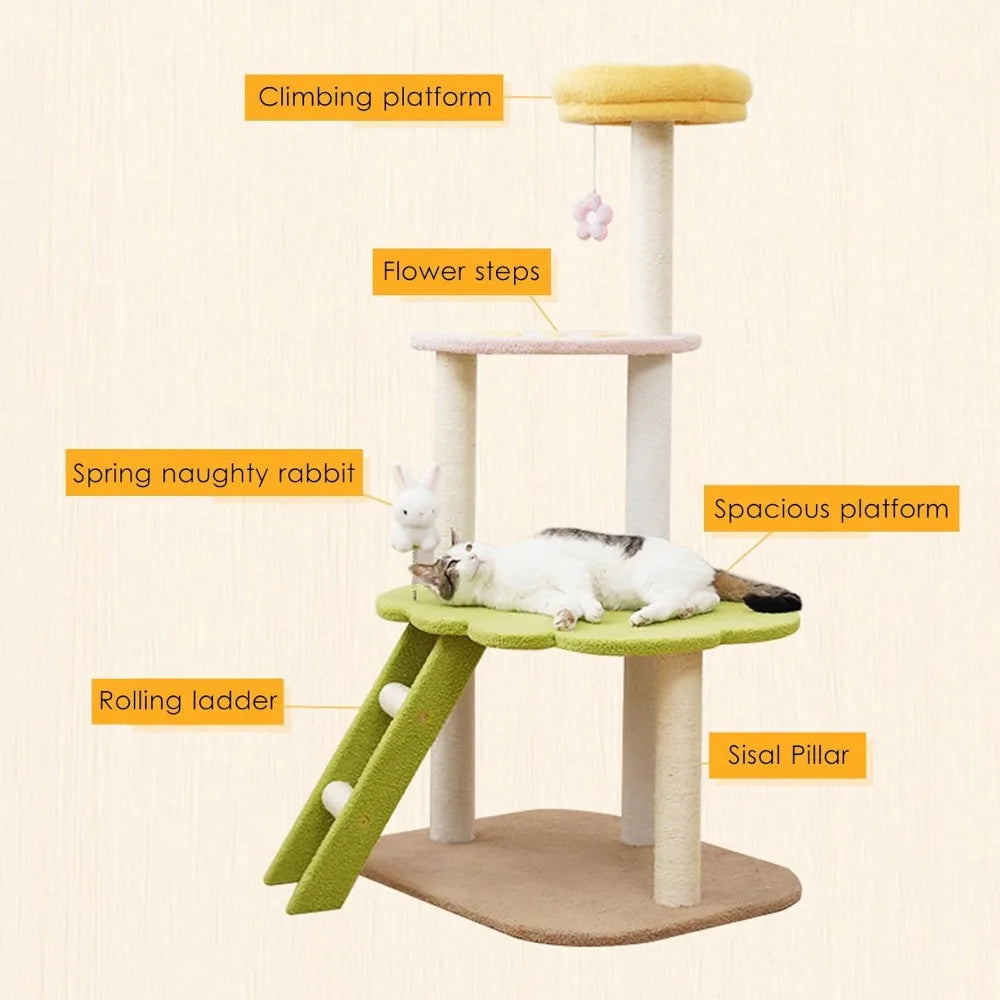 Indoor Multi-Level Cat Climbing Tree with Sisal Scratching Post, Green Cat Condo for Activity and Play
