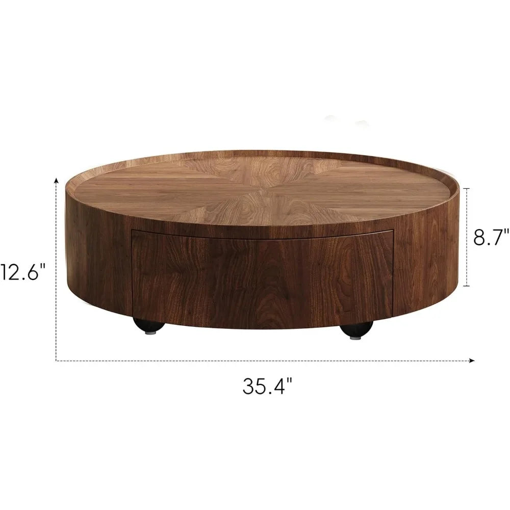 35.4" Mid-Century Modern Walnut Coffee Table with Storage Drawers | Fully Assembled | Round Corners | Elegant & Durable