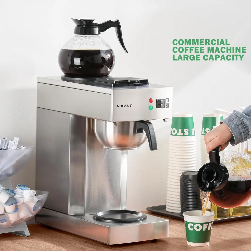 12-Cup Commercial Coffee Maker with 1.8L Glass Carafe, Stainless Steel Brew System & Warmers – Drip Coffee Machine for Cafes and