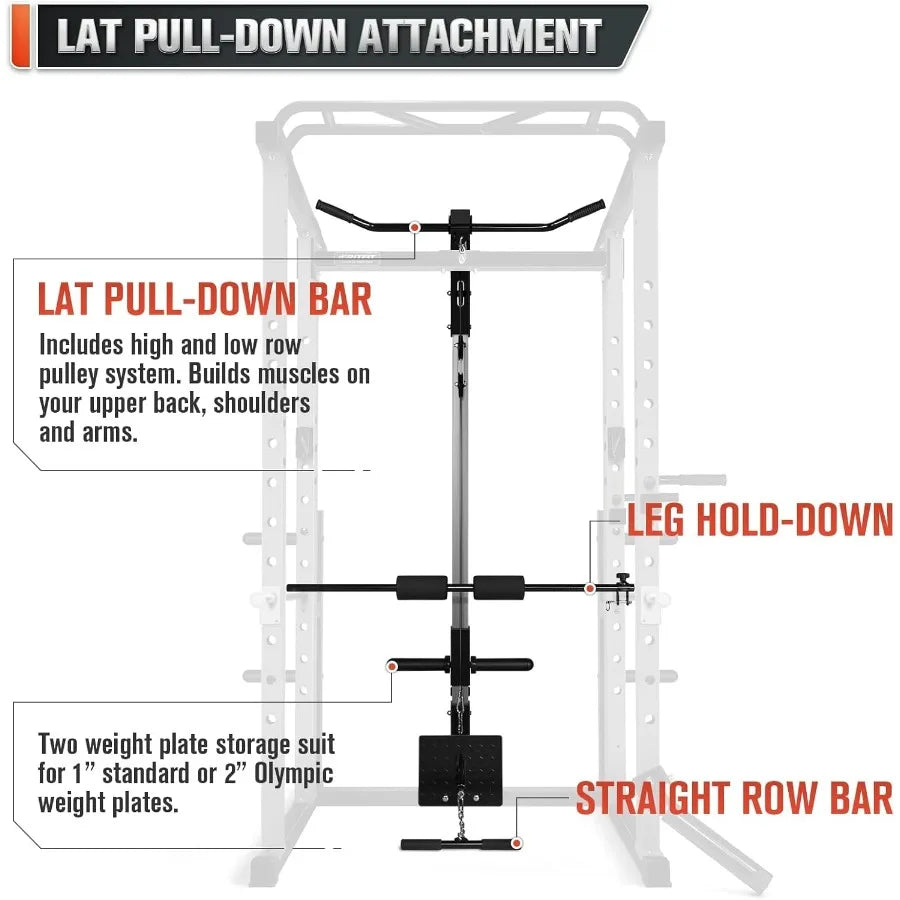 Power Cage, 1000LB Squat Rack for Home & Garage Gym, with Weight Storage Rack and More Training Attachments