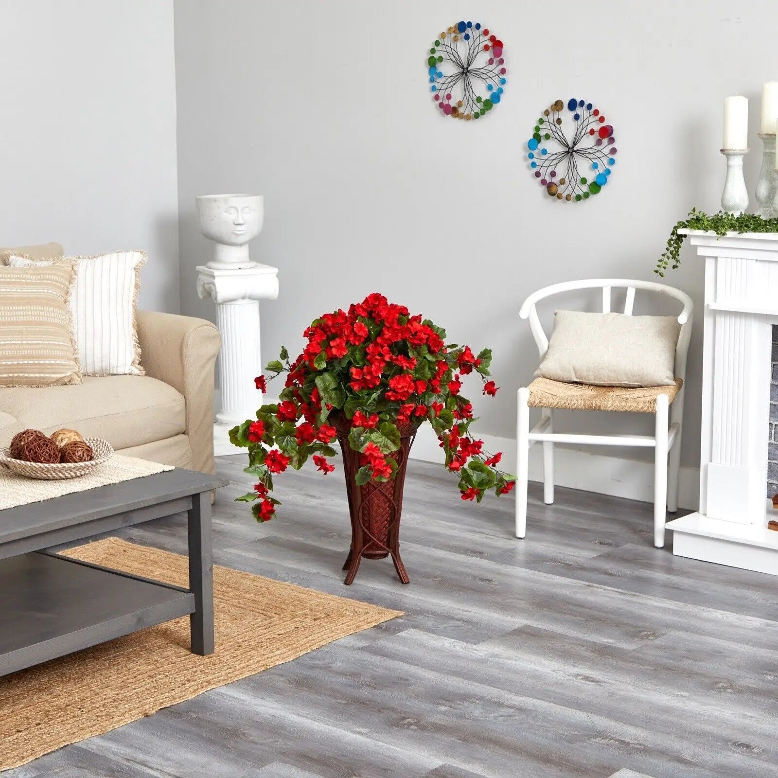 35” Geranium Flower Artificial Plant in Planter UV (Indoor/Outdoor) Home Decor.