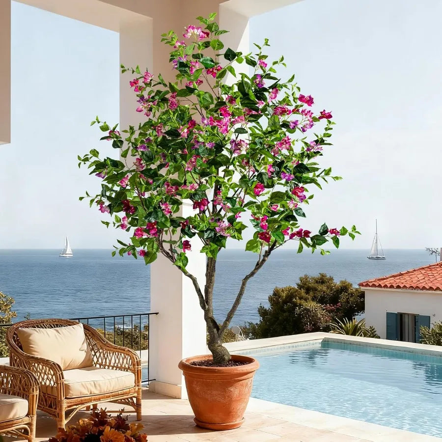 Artificial Bougainvillea Tree 8FT UV Resistant Fake Bougainvillea Plant in Pot for Outdoor Indoors Realistic Faux Flowering Tre