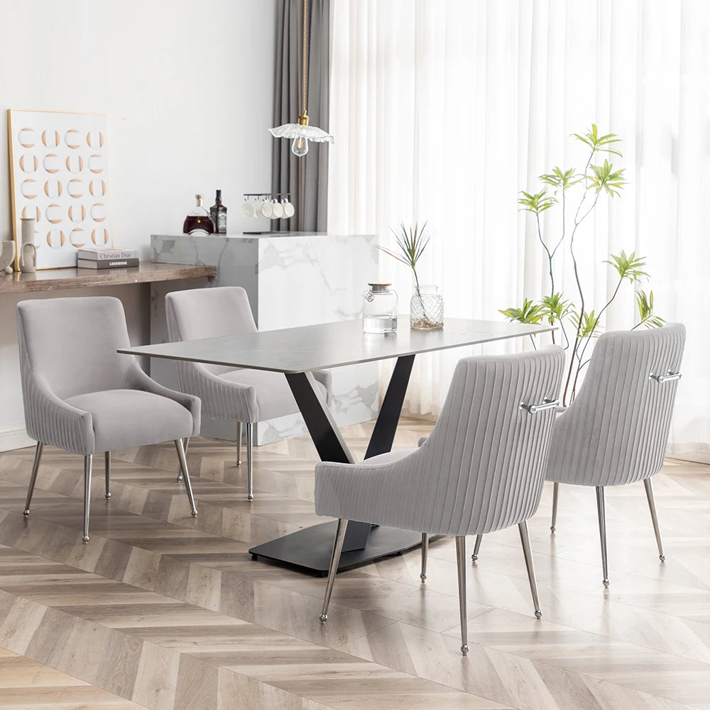 SEYNAR Modern Velvet Pleated Finish Back Dining Chair Set of 6 with Rear Handle