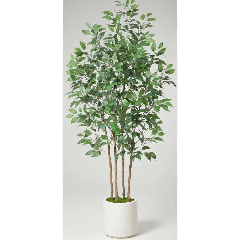 6ft Artificial Ficus Tree Fake Silk Plant for Home Office Decor Indoor Floor Plant in White Pot with Green Moss