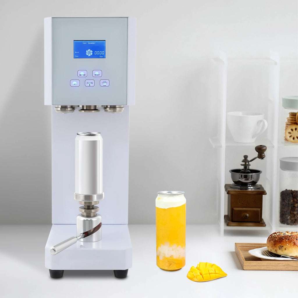 LED Display Beverage Seal Machine 370w Milk Tea Drink Bottle Sealer White Cans Sealer for Sealing Pet Plastic Bottles